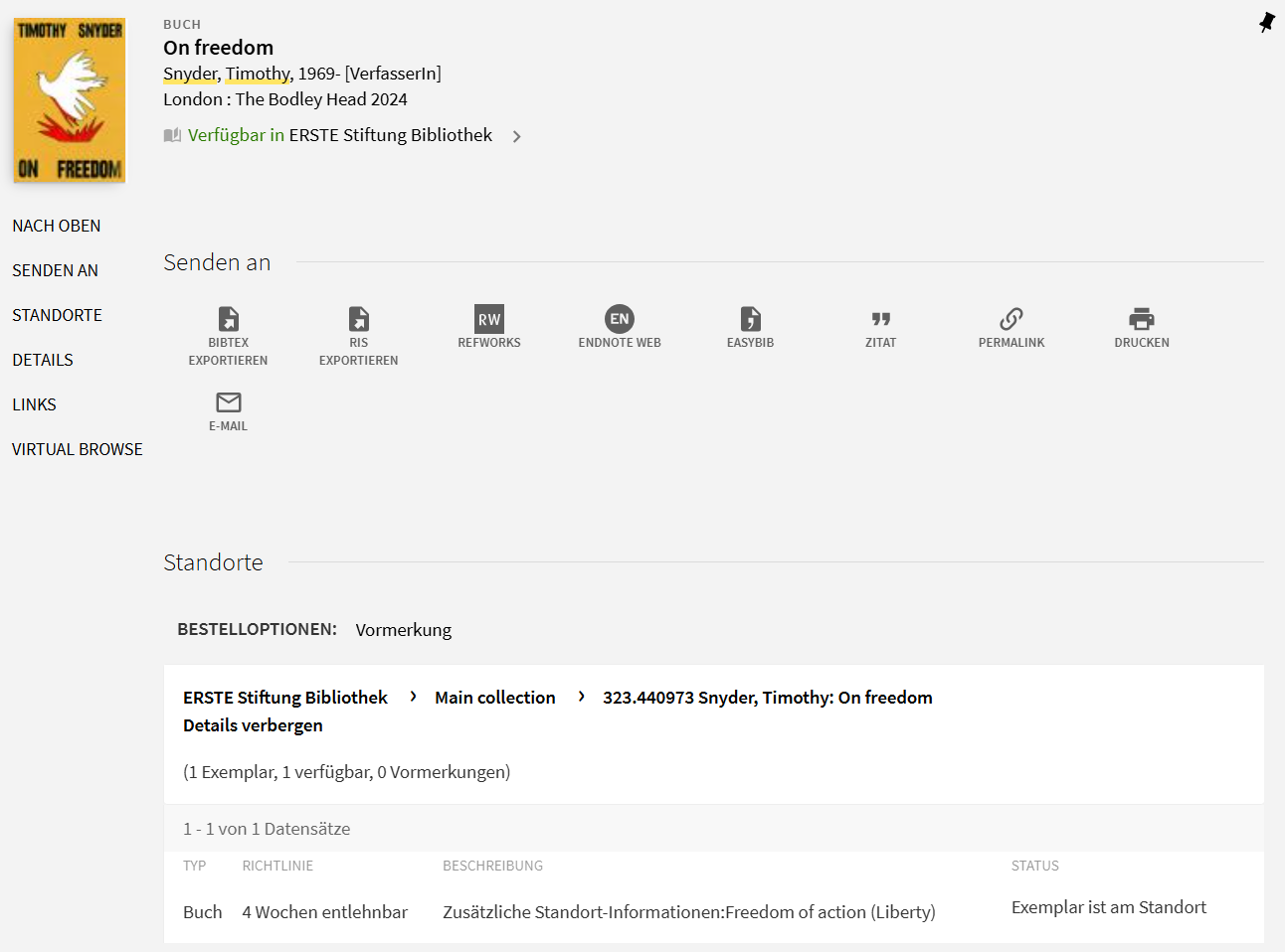 Screenshot der Detailansicht aus dem Katalog