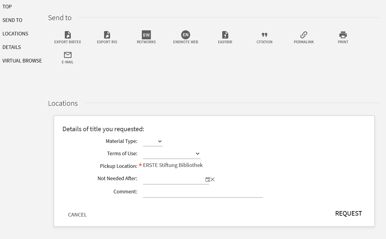 Screenshot of new Discovery System - request